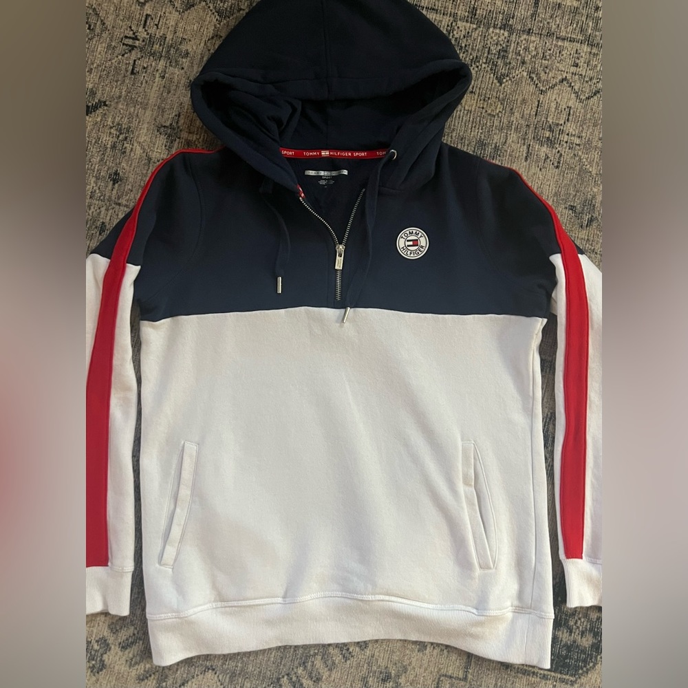 Tommy Hilfiger 1/4 Zip Color Block Logo Hoodie - Women’s Size Medium